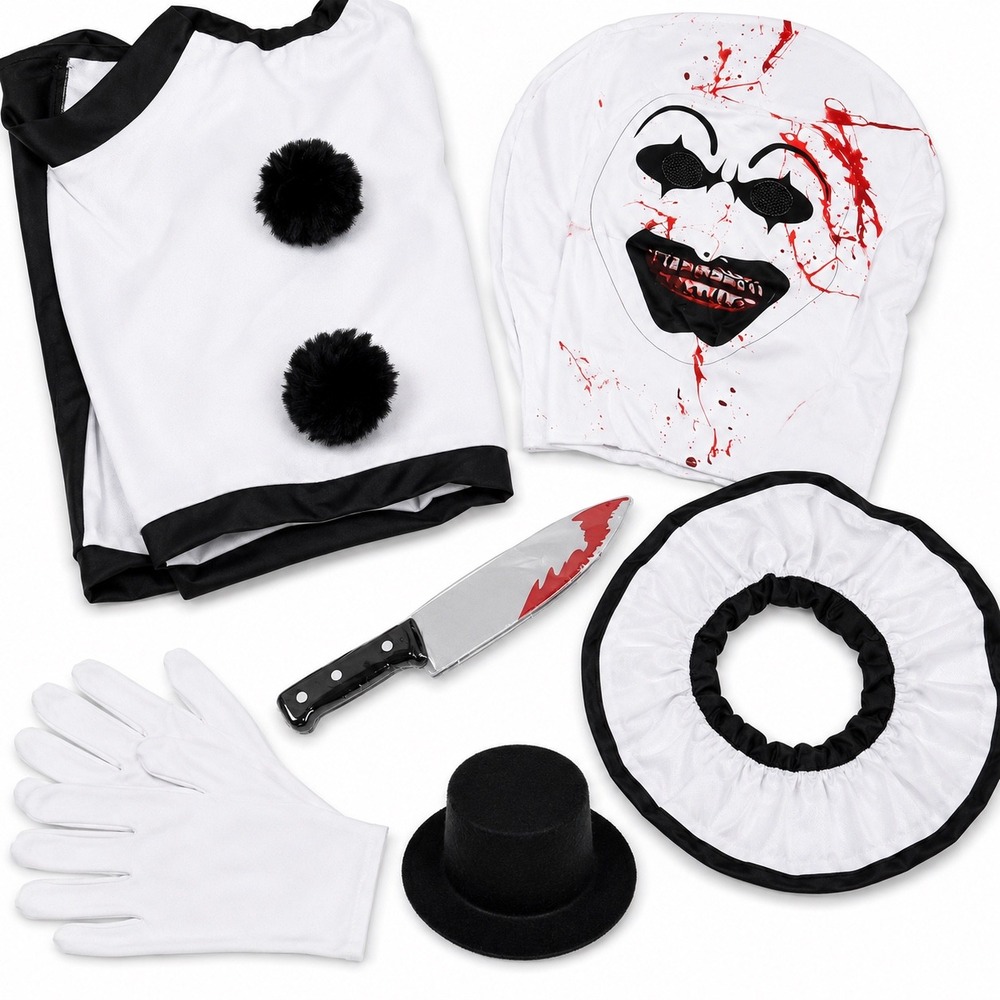 Terrifier Art the Clown Costume Adult Horror Movie Slasher Cosplay Set White